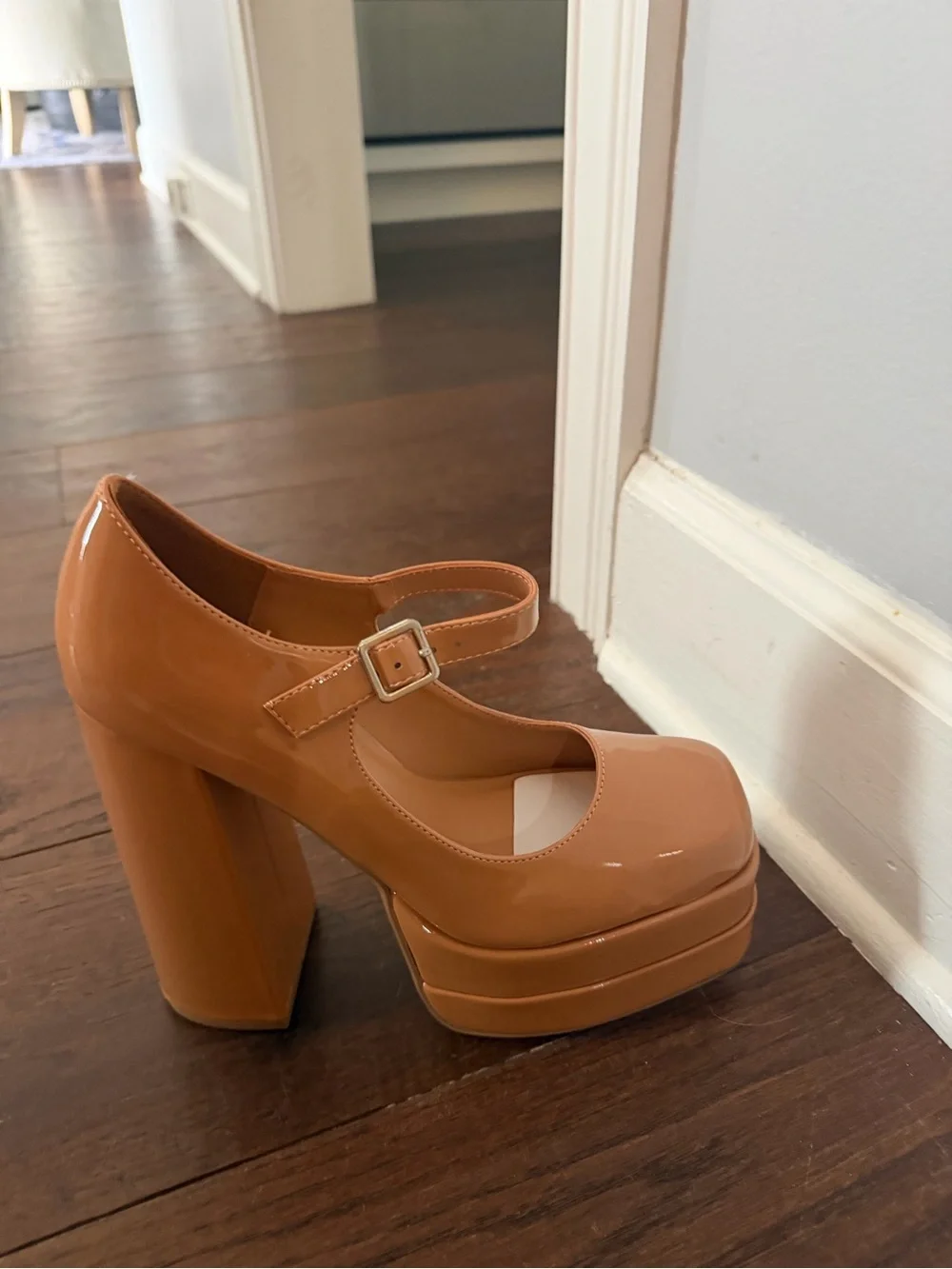 Nude/LT BROWN Patent Mary Jane Platform Pump - Women